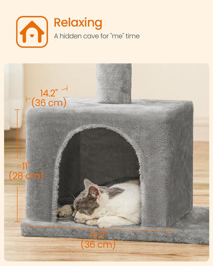 Cat Tree, 33.1-Inch Cute Cat Tower, Plush Kitten Condo, Light Gray