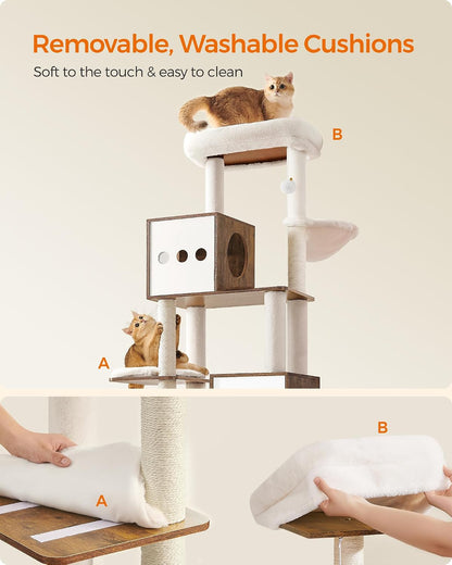 Cat Tree with Litter Box Enclosure, 70.1-Inch Tall Cat Tower