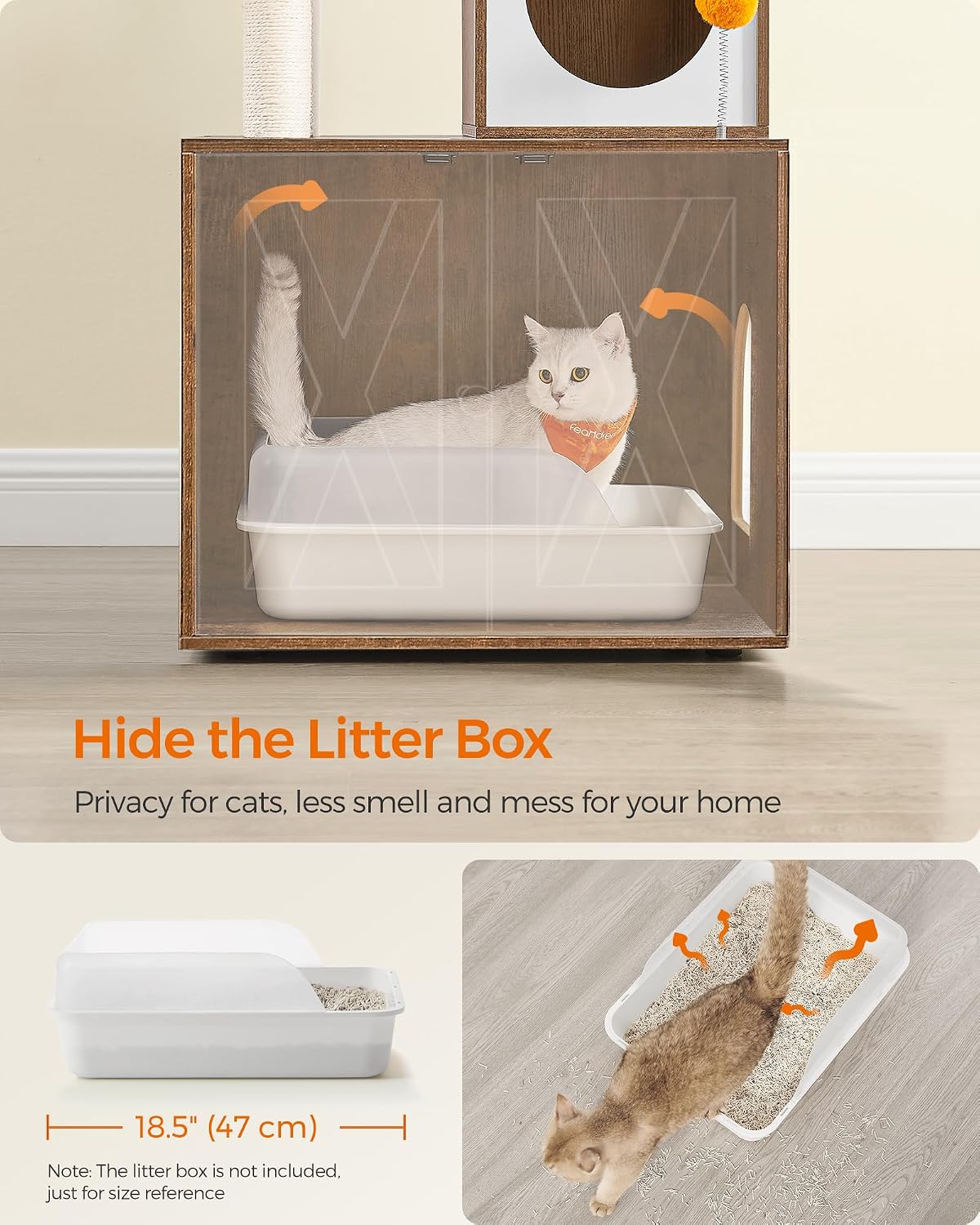 Cat Tree with Litter Box Enclosure, 70.1-Inch Tall Cat Tower