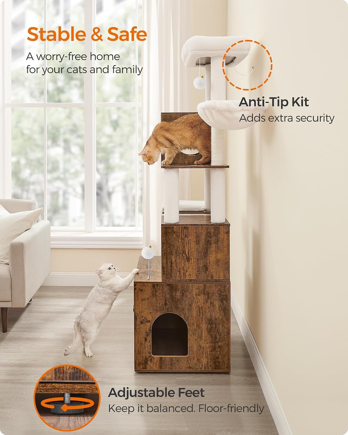 Cat Tree with Litter Box Enclosure, 70.1-Inch Tall Cat Tower